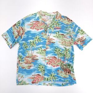 HOOTERS Hawaiian Shirt Men's XL‎ Embroidered Logo Santa Monica CA Palm Trees